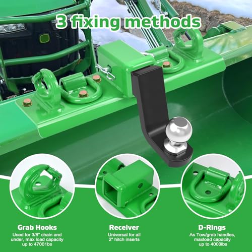 Superunner Tractor Bucket Grab Hooks with Self-Locking Function (2026 Upgraded),Tractor Bucket Hooks Bolt on Hooks 2” Receiver (Heavy-Duty) with D Rings Compatible with Kubota Tractors - Image 3