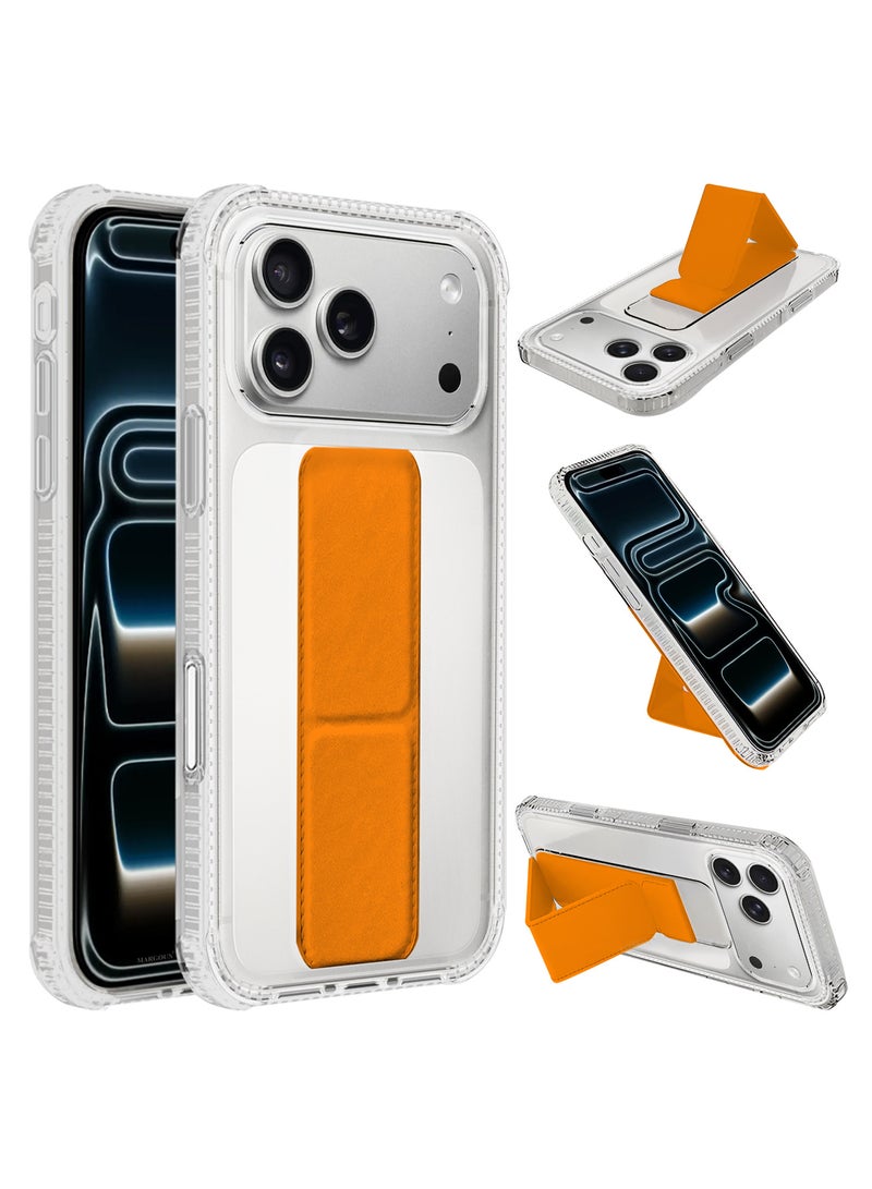 CATANES Finger Grip Clear Case Cover for iPhone 17 Pro Max - Kickstand Car Magnetic Holder Multi-function Protective Two-in-one Case - Cosmic Orange - Image 2