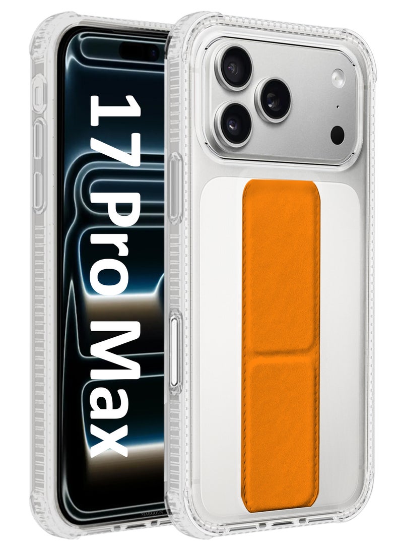 CATANES Finger Grip Clear Case Cover for iPhone 17 Pro Max - Kickstand Car Magnetic Holder Multi-function Protective Two-in-one Case - Cosmic Orange - Image 1