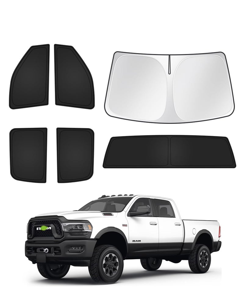 Canvcle Sunshades for Dodge Ram 2500 3500 2010-2025 2026 Accessories Windshield Sun Shade Side Rear Window Shade Cover Sun Visor Shield Privacy Protection Keep Vehicle Cool Black 6PCS - Image 1