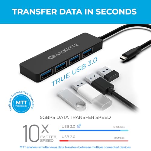 Amkette Type-C 4 Port True USB 3.0 Hub for Laptop, MacBook, chromebooks, Tablets & Smartphones (Black) - Image 3