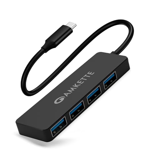 Amkette Type-C 4 Port True USB 3.0 Hub for Laptop, MacBook, chromebooks, Tablets & Smartphones (Black) - Image 1