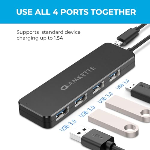 Amkette Type-C 4 Port True USB 3.0 Hub for Laptop, MacBook, chromebooks, Tablets & Smartphones (Black) - Image 2