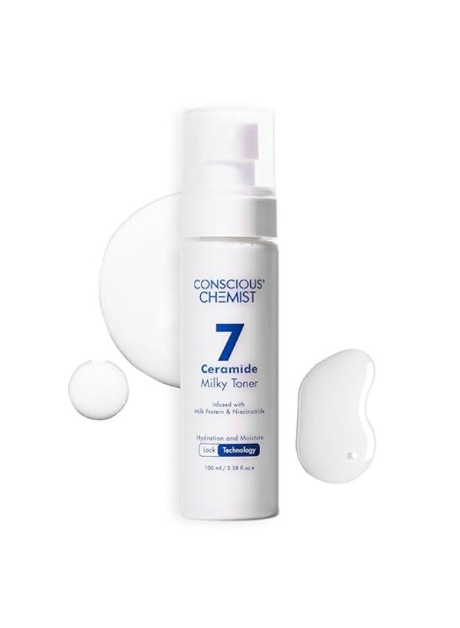 كيميائي واعي تونر الوجه الحليبي من كونشيس كيميست، غني بالنياسيناميد و7 أنواع من السيراميد | 100 مل | تونر مرطب للبشرة الدهنية والجافة والمختلطة | يُصغر المسام، ويُرمم حاجز البشرة، ويُفتحها ويُنعمها | مناسب للنساء والرجال - Image 1