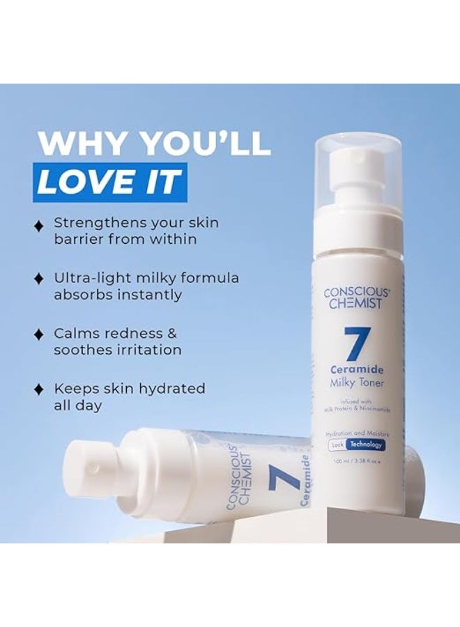 كيميائي واعي تونر الوجه الحليبي من كونشيس كيميست، غني بالنياسيناميد و7 أنواع من السيراميد | 100 مل | تونر مرطب للبشرة الدهنية والجافة والمختلطة | يُصغر المسام، ويُرمم حاجز البشرة، ويُفتحها ويُنعمها | مناسب للنساء والرجال - Image 2