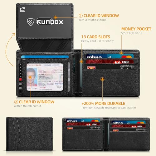 RUNBOX Wallet for Men and Women Slim Rfid Leather 2 ID Window With Gift Box - Image 2
