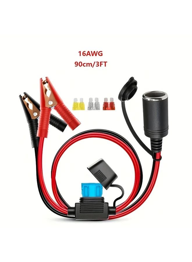 16AWG 6FT محول بطارية سيارة مع مشابك التمساح ووصلات إضافية ومقبس 12 فولت - Image 4