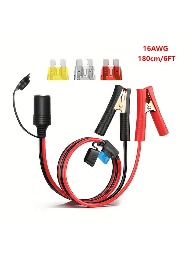 16AWG 6FT محول بطارية سيارة مع مشابك التمساح ووصلات إضافية ومقبس 12 فولت - Image 1