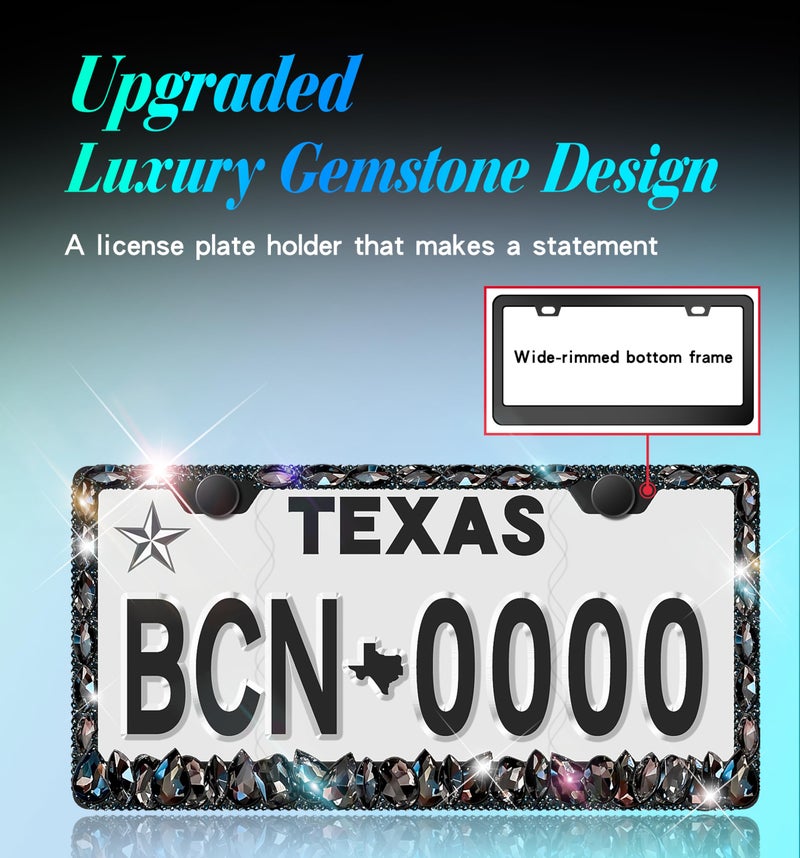 Murimt 2 Pack Bling License Plate Frame for Women Murimt Gem Diamond Rhinestone License Plate Frames Handcrafted Stainless Steel Bedazzled License Plate Cover | Holder High-End Gift Boxï¼ˆBlackï¼‰â€¦ - Image 3