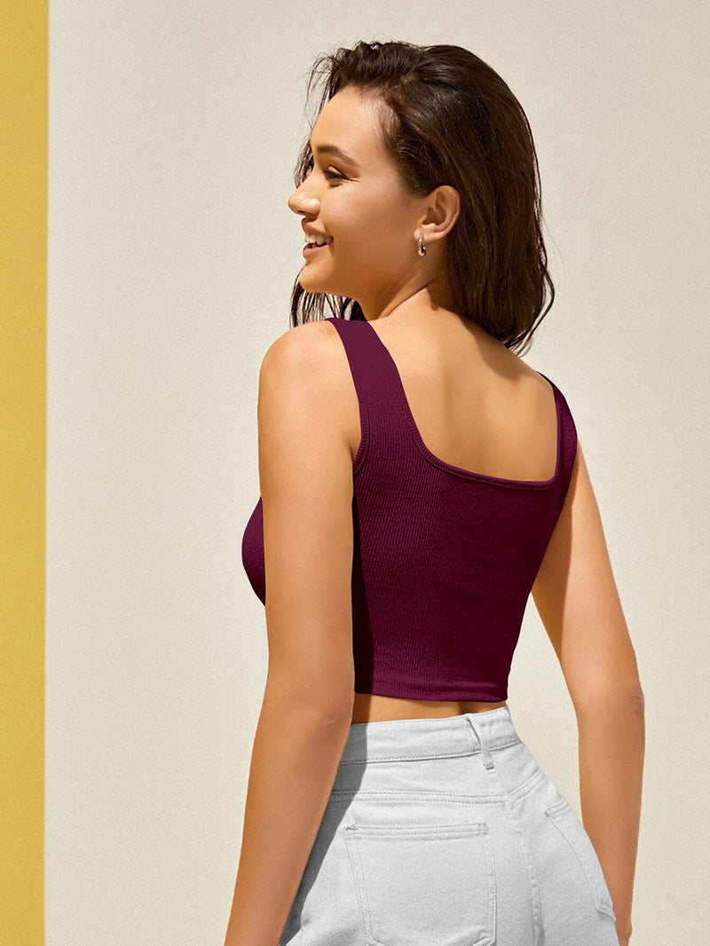 Berry&Bird BERRY BIRD® Stylish Women's Sleeveless Square Neck Ribbed Crop Tops for Gym, Beach,and Casual Stylish Wear Tank Tops - Image 4