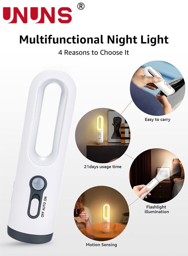 UNUNS Motion Sensor Night Light,2-in-1 Portable LED Night Light Flashlight With Dusk to Dawn Sensor For Bedroom,Bathroom,Baby Nursery,Toilet,Reading,Camping,Warm White - Image 2