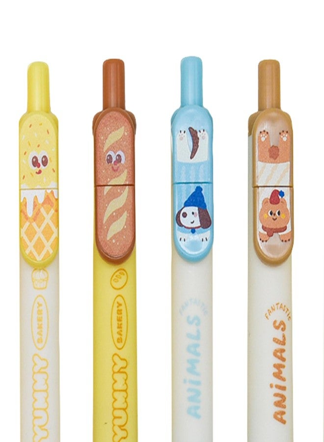 Lopenle 8 Pcs Kawaii Pea Pod pen Soft Cream Bread Grip Gel Pens - Animal & Baking Theme, novelty fruit pen Black Ink, Clickable Comfort Writing Pens for School, Office, Journaling - Image 5