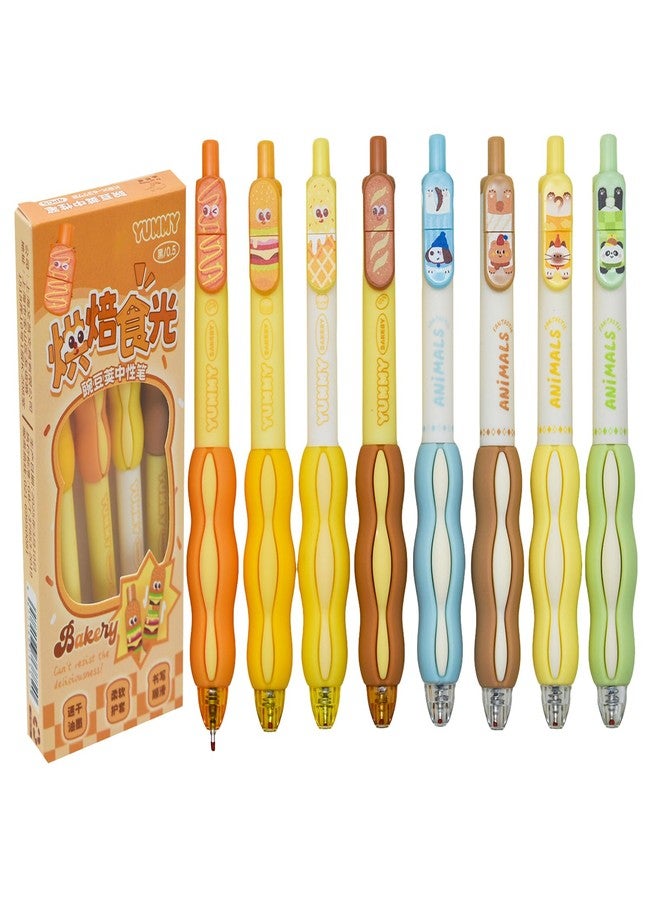 Lopenle 8 Pcs Kawaii Pea Pod pen Soft Cream Bread Grip Gel Pens - Animal & Baking Theme, novelty fruit pen Black Ink, Clickable Comfort Writing Pens for School, Office, Journaling - Image 1