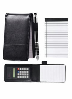 Journal Notebook with Calculator, PU Leather Working Small Notebook Notepad with Pen Pad Holder Set Multi Function A7 Soft Cover Notebook