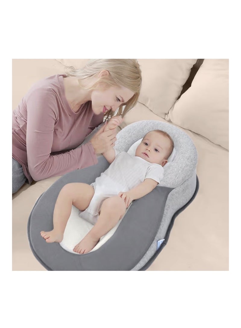 SKY-TOUCH Newborn Feeding Pillow Wedge - 15° Anti-Spit Up & Nursing Support Pillow, Baby Breastfeeding Pillow for Reflux, Soft & Breathable Grey Infant Nursing Cushion - Image 2