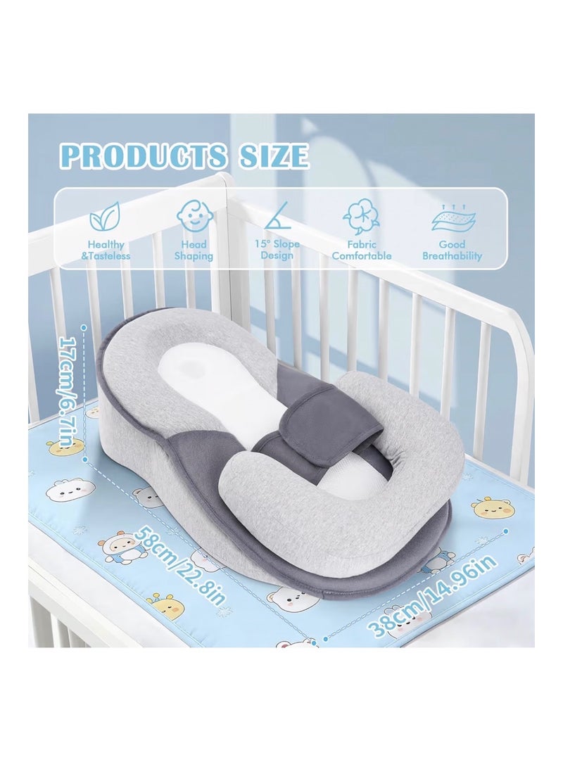 SKY-TOUCH Newborn Feeding Pillow Wedge - 15° Anti-Spit Up & Nursing Support Pillow, Baby Breastfeeding Pillow for Reflux, Soft & Breathable Grey Infant Nursing Cushion - Image 3