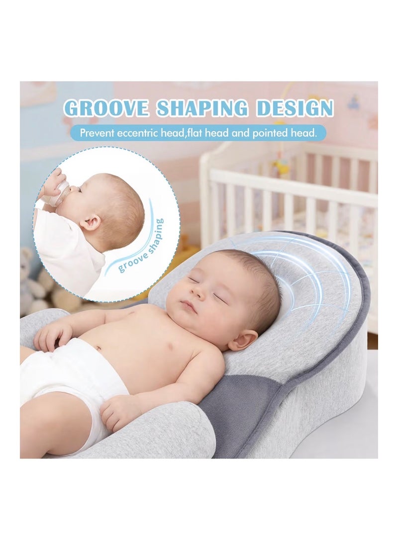SKY-TOUCH Newborn Feeding Pillow Wedge - 15° Anti-Spit Up & Nursing Support Pillow, Baby Breastfeeding Pillow for Reflux, Soft & Breathable Grey Infant Nursing Cushion - Image 4
