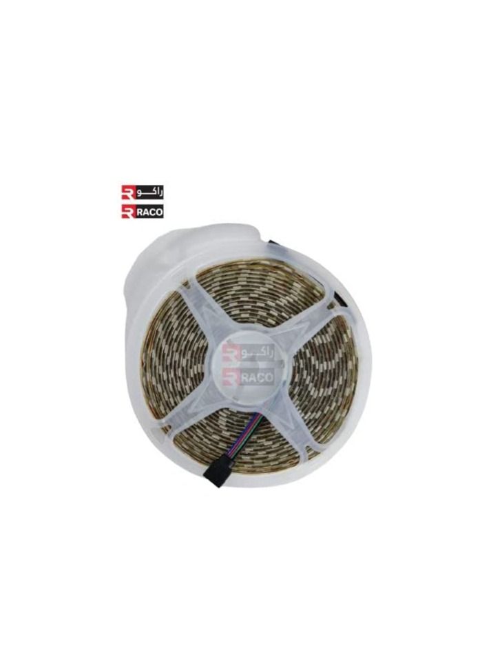 RACO شرائط إضاءة LED RACO RGB 5م، مع محول 3 أمبير IP44 PCB أبيض شريط مرن مع شريط لاصق. مع جهاز تحكم عن بعد. - Image 1