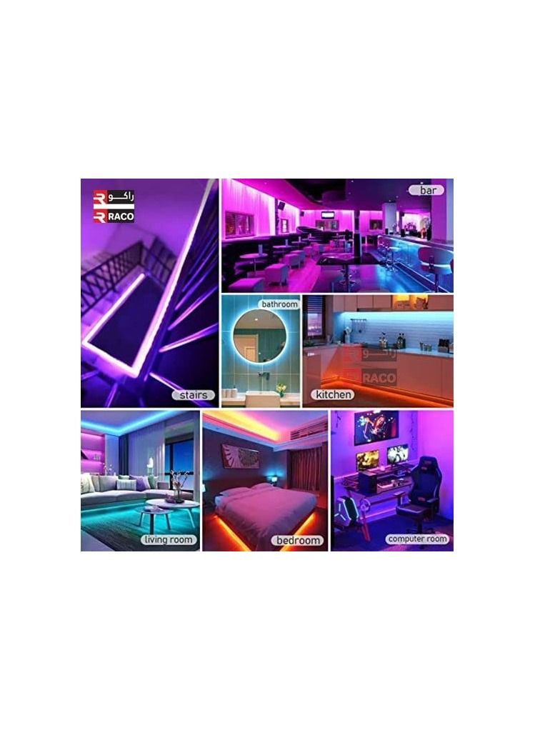 RACO شرائط إضاءة LED RACO RGB 5م، مع محول 3 أمبير IP44 PCB أبيض شريط مرن مع شريط لاصق. مع جهاز تحكم عن بعد. - Image 3