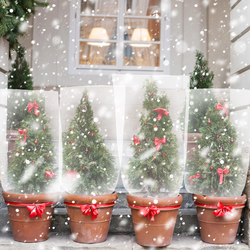 Perthlin 6 Pcs Winter Plant Covers Freeze Protection Small Plastic Clear Film Cover Shelter Bags Waterproof Frost Cloth for Outdoor Plants Greenhouse Garden Rain Frost Protection(15.7 x 27.6 Inch) - Image 2