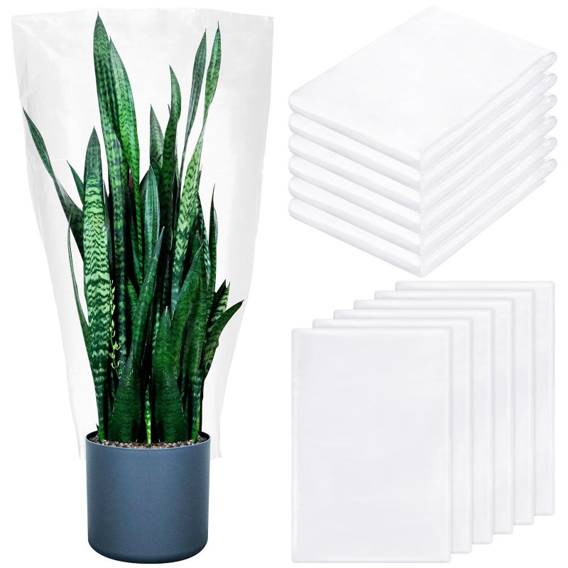 Perthlin 6 Pcs Winter Plant Covers Freeze Protection Small Plastic Clear Film Cover Shelter Bags Waterproof Frost Cloth for Outdoor Plants Greenhouse Garden Rain Frost Protection(15.7 x 27.6 Inch) - Image 1