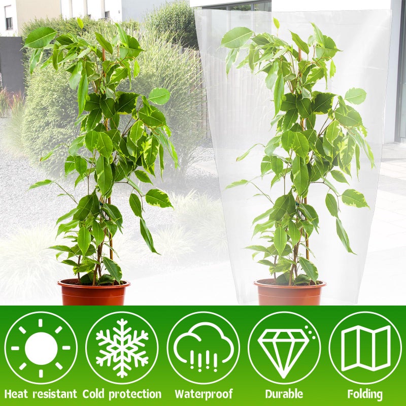 Perthlin 6 Pcs Winter Plant Covers Freeze Protection Small Plastic Clear Film Cover Shelter Bags Waterproof Frost Cloth for Outdoor Plants Greenhouse Garden Rain Frost Protection(15.7 x 27.6 Inch) - Image 4