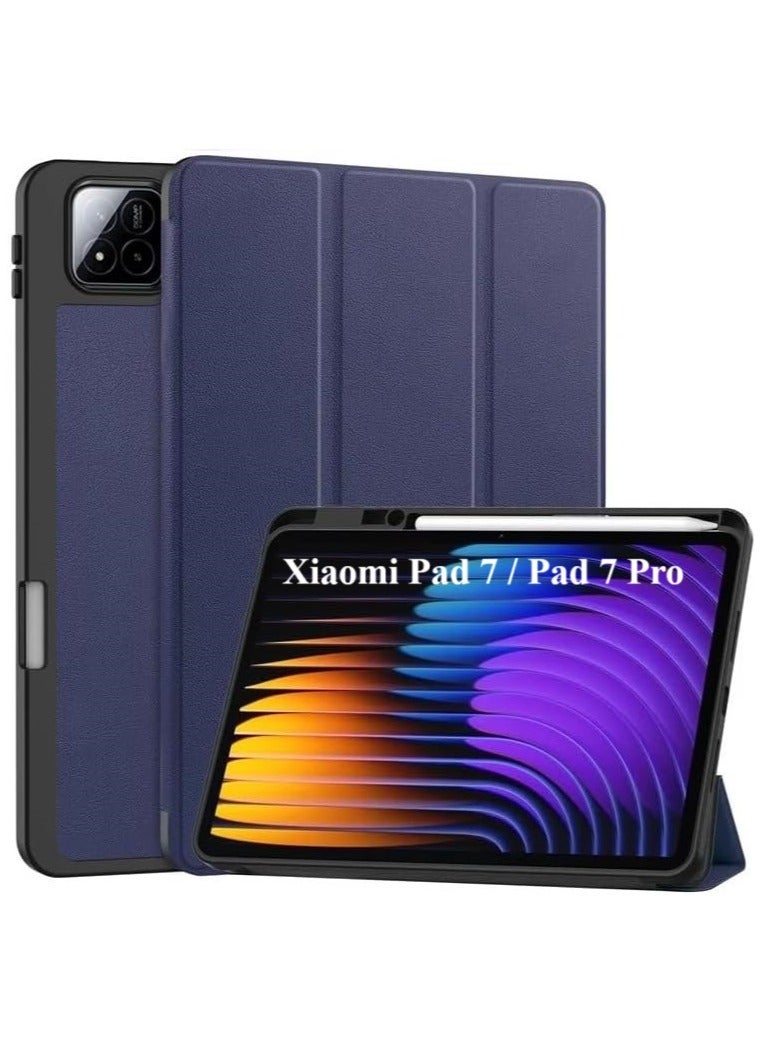 Case for Xiaomi Pad 7 Pro/ Pad 7 Cover with Tempered Glass Screen Protector Tri-Fold Smart Tablet Slim Case Multi- Viewing Angles Stand Folio Cover with Auto Wake for Mi pad 7 / Pad 7 Pro - Image 1
