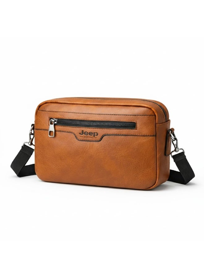 2 * 1 Leather Crossbody Handbag for Men Shoulder Bag with Shoulder Strap and Wristlet Strap - Image 1