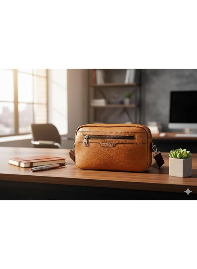 2 * 1 Leather Crossbody Handbag for Men Shoulder Bag with Shoulder Strap and Wristlet Strap - Image 2