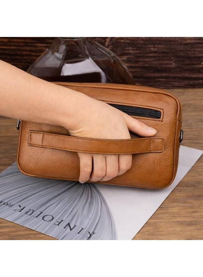 2 * 1 Leather Crossbody Handbag for Men Shoulder Bag with Shoulder Strap and Wristlet Strap - Image 4