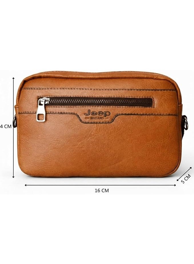 2 * 1 Leather Crossbody Handbag for Men Shoulder Bag with Shoulder Strap and Wristlet Strap - Image 3