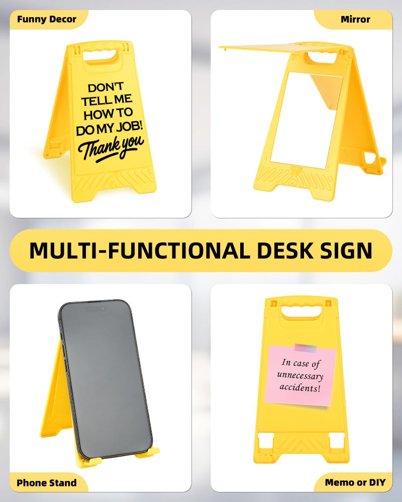 EXUBERIUM Caution Don't Tell Me How To Do My Job Funny Office Desk Decor Sign Gift for Women Coworkers Sarcastic Desk Decor Multi-functional Phone Holder Mirror Table Sign Birthday White Elephant Gift - Image 3