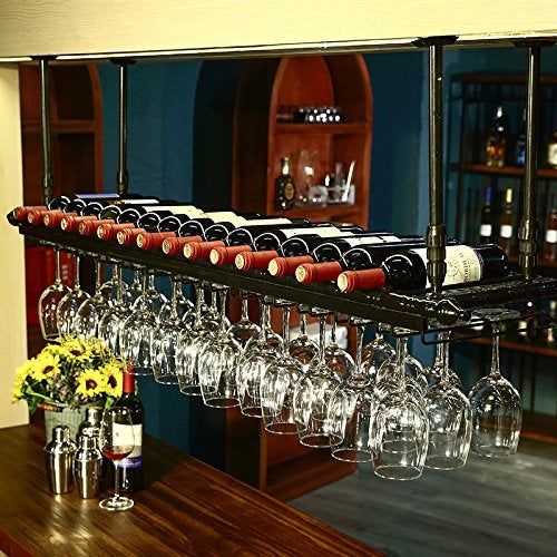 WGX Design For You WGX Wine Bar Wall Rack 60Hanging Bar Glass RackHanging Bottle Holder Adjustable Black 