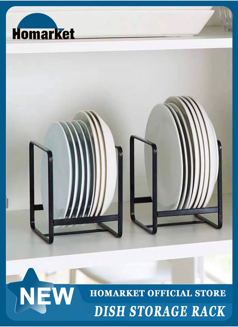 HomarKet - Plate Holder Organizer 2 Pack Dish Storage Rack Upright Cabinet Dish Drying Rack Metal Dish Organizer Stand for Kitchen Counter Cupboard 6.3in. x 4.6in. x 7.8in.Black - Image 1