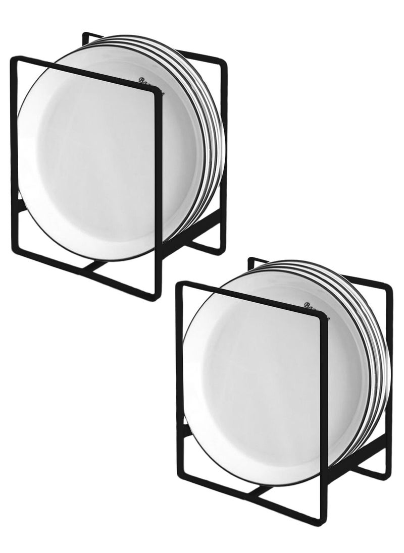 HomarKet - Plate Holder Organizer 2 Pack Dish Storage Rack Upright Cabinet Dish Drying Rack Metal Dish Organizer Stand for Kitchen Counter Cupboard 6.3in. x 4.6in. x 7.8in.Black - Image 1