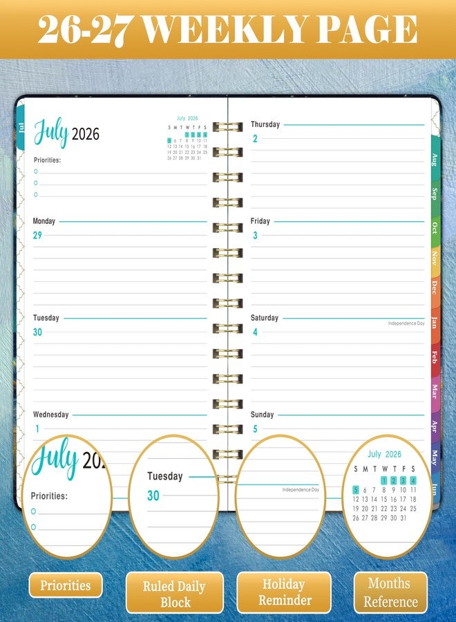 Pinchoco Planner 2026-2027 - Academic Planner 2026-2027, July 2026 - June 2027, 8.4" x 6.3", 26-27 Planner Weekly and Monthly, 26-27 Calendar Planners with Colorful Tabs, Pocket, Hardcover - Dreaming Sea - Image 5