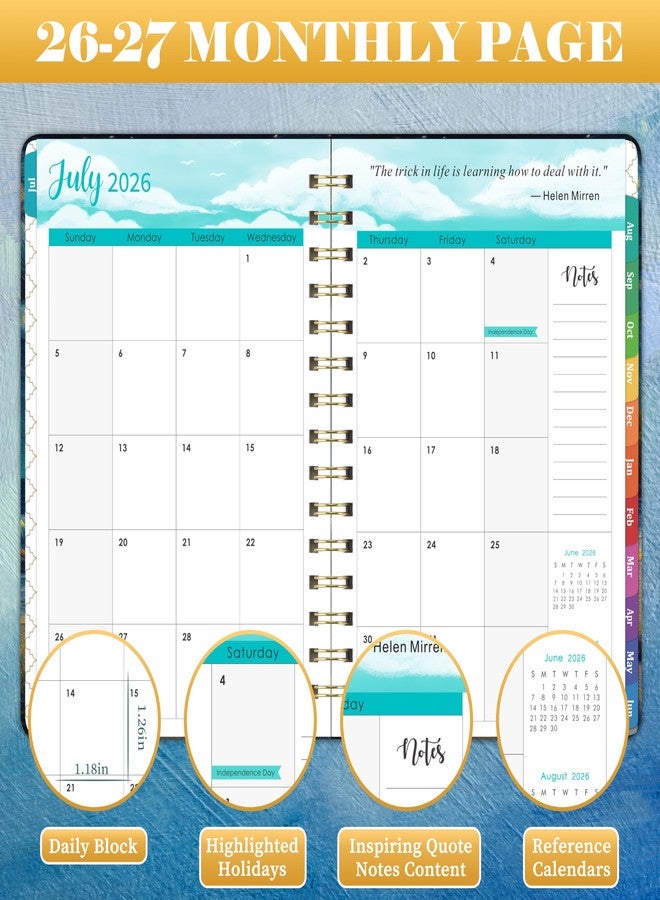 Pinchoco Planner 2026-2027 - Academic Planner 2026-2027, July 2026 - June 2027, 8.4" x 6.3", 26-27 Planner Weekly and Monthly, 26-27 Calendar Planners with Colorful Tabs, Pocket, Hardcover - Dreaming Sea - Image 4