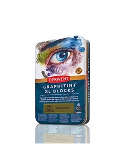 Derwent Graphitint XL Blocks 6 Tin, Set of 6, 60mm Extra-Large Block, Water-soluble, Ideal for Sketching, Drawing and Expressive Mark Making, Professional Quality, 2306175