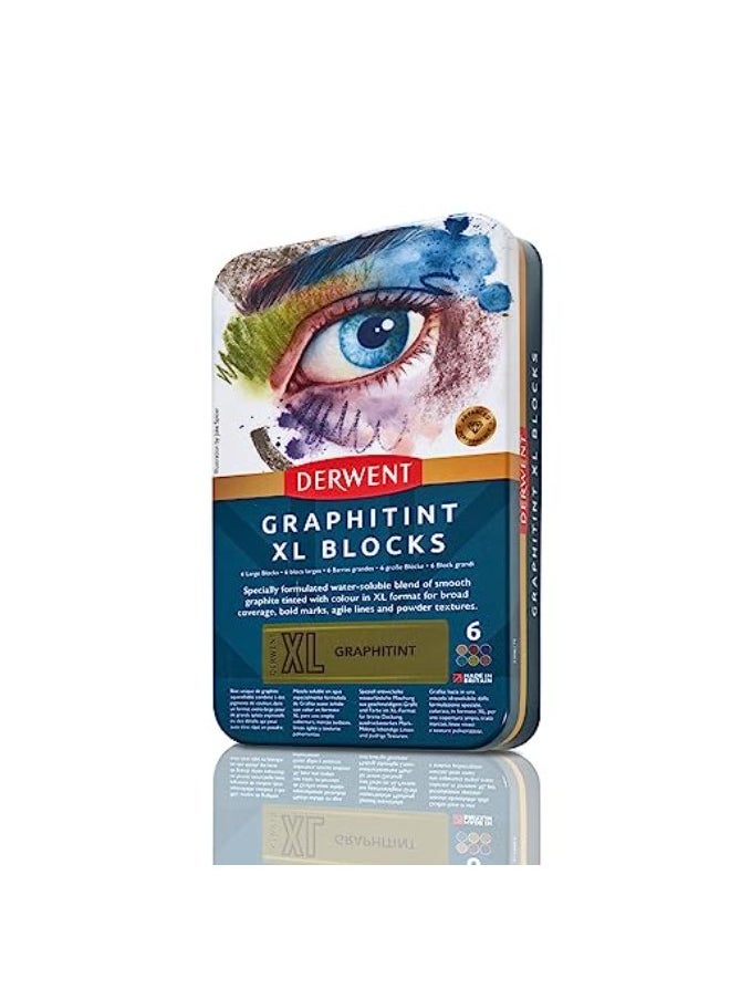 Derwent - Derwent Graphitint XL Blocks 6 Tin, Set of 6, 60mm Extra-Large Block, Water-soluble, Ideal for Sketching, Drawing and Expressive Mark Making, Professional Quality, 2306175 - Image 1