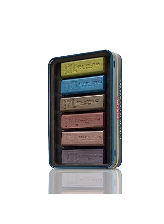 Derwent - Derwent Graphitint XL Blocks 6 Tin, Set of 6, 60mm Extra-Large Block, Water-soluble, Ideal for Sketching, Drawing and Expressive Mark Making, Professional Quality, 2306175 - Image 1