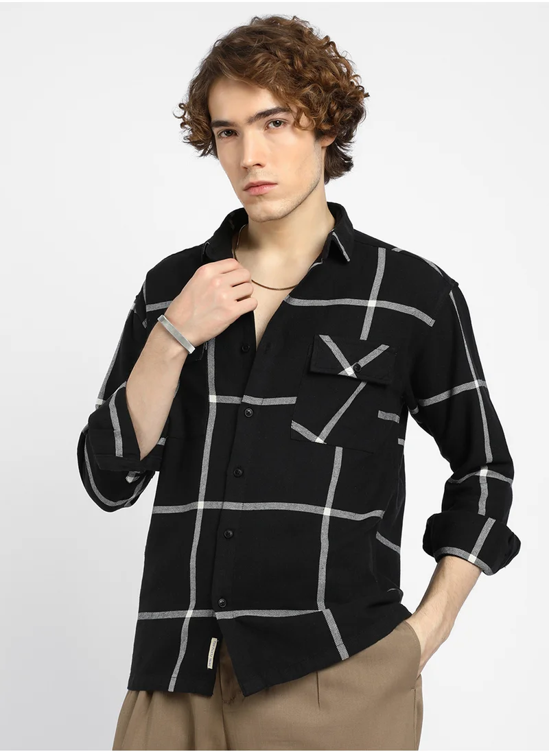 Campus Sutra Men's Midnight Black Graph Check Shacket