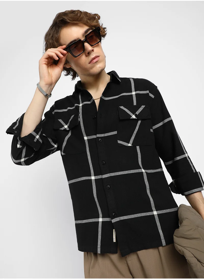Campus Sutra Men's Midnight Black Graph Check Shacket