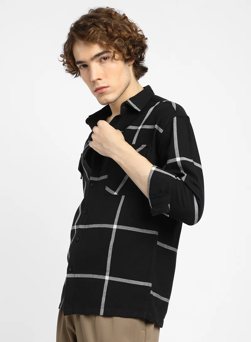 Campus Sutra Men's Midnight Black Graph Check Shacket