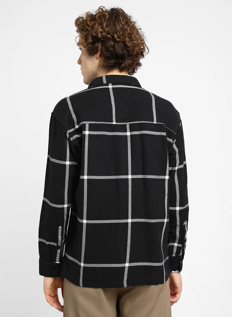 Campus Sutra Men's Midnight Black Graph Check Shacket