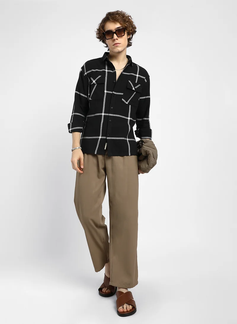 Campus Sutra Men's Midnight Black Graph Check Shacket