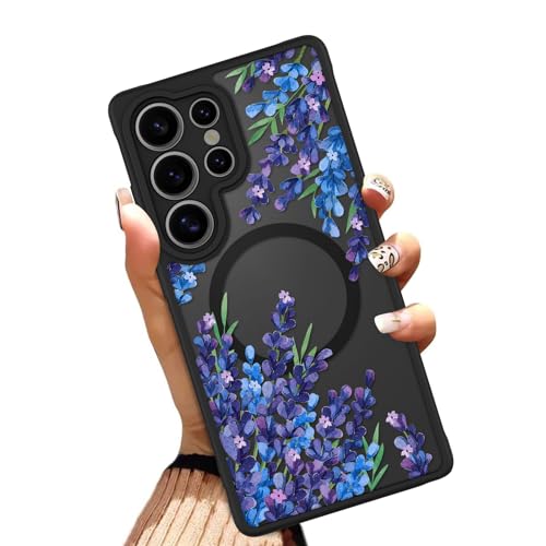 OOK Case Fit for Samsung Galaxy S25 Ultra 69 Inch Wireless Charging Compatible Purple Floral Flowers Lavender Phone Cover Soft TPU Hard PC AntiScratch Shockproof Magnetic Case for Women - Image 1