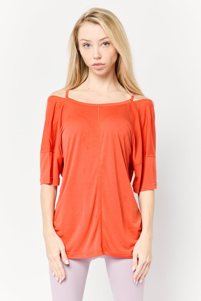 Adidas Women Sportswear Fit Short Sleeve Yoga Tops, Dark Orange  - Image 1