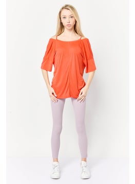 Adidas Women Sportswear Fit Short Sleeve Yoga Tops, Dark Orange  - Image 4