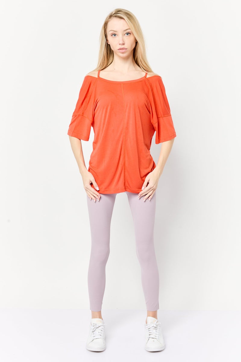 Adidas Women Sportswear Fit Short Sleeve Yoga Tops, Dark Orange  - Image 4
