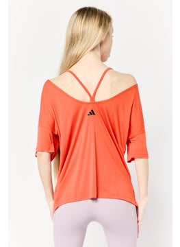 Adidas Women Sportswear Fit Short Sleeve Yoga Tops, Dark Orange  - Image 3